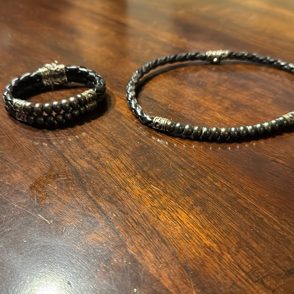 Honora   Black Pearl and Black Leather Necklace and Bracelet